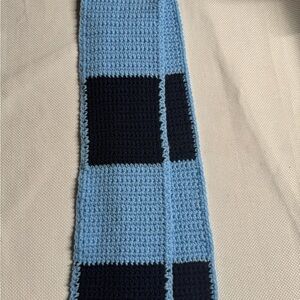 Blue and Black Checkered Knit Scarf